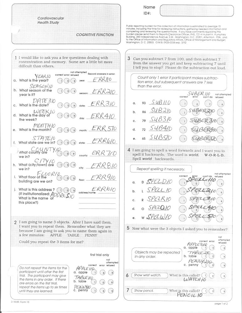 Record 10 Baseline Cognitive Function - page 1