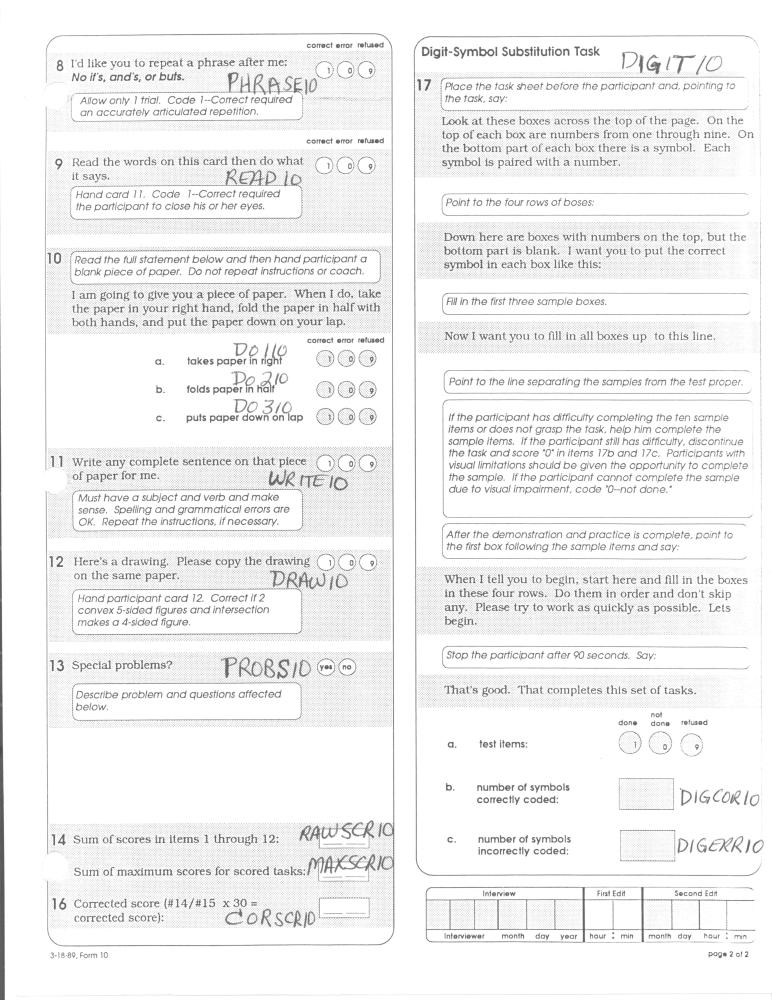 Record 10 Baseline Cognitive Function - page 2