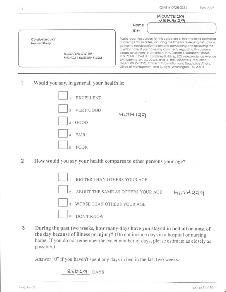 Record 29 Year 5 Medical & Personal History - page 1