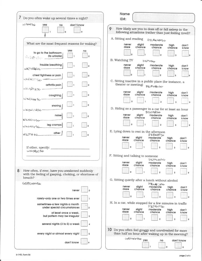 Record 56 Sleep and Asthma Questionnaire - page 2