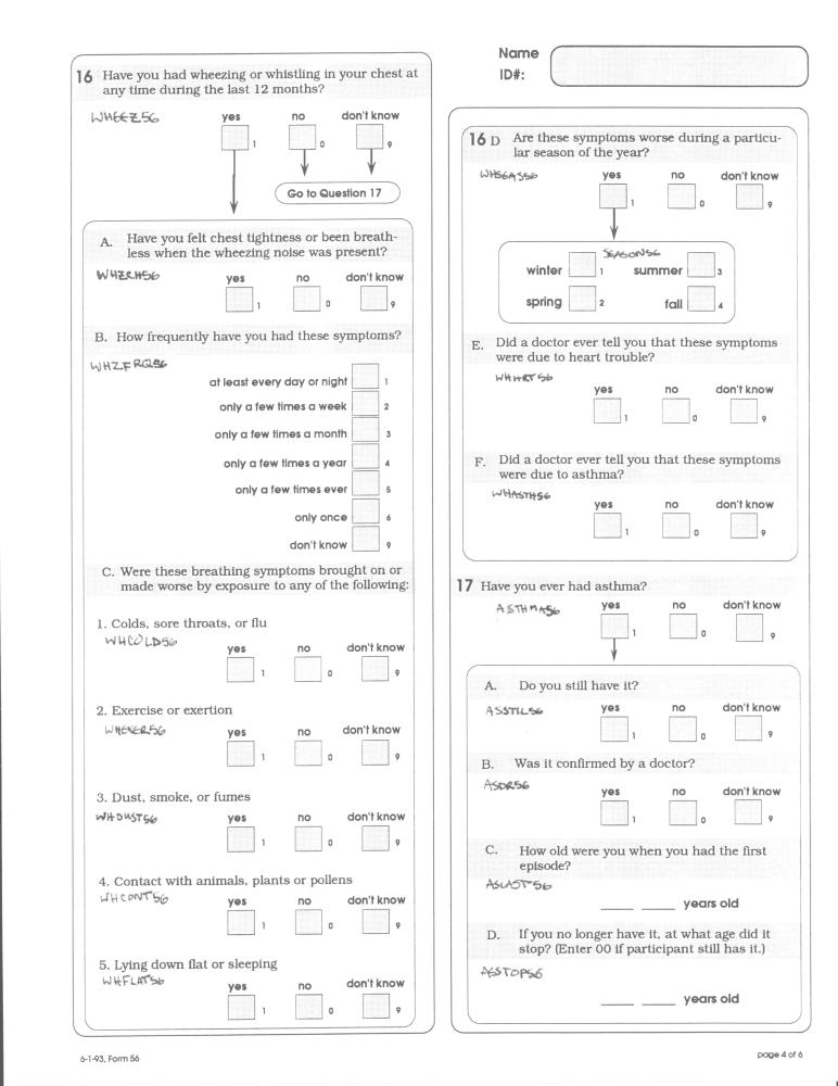 Record 56 Sleep and Asthma Questionnaire - page 4