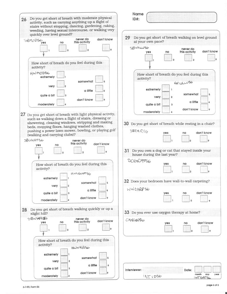 Record 56 Sleep and Asthma Questionnaire - page 6