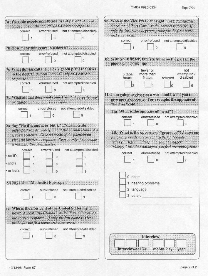 Record 67 Telephone Interview for Cognitive Status, TICS - page 2