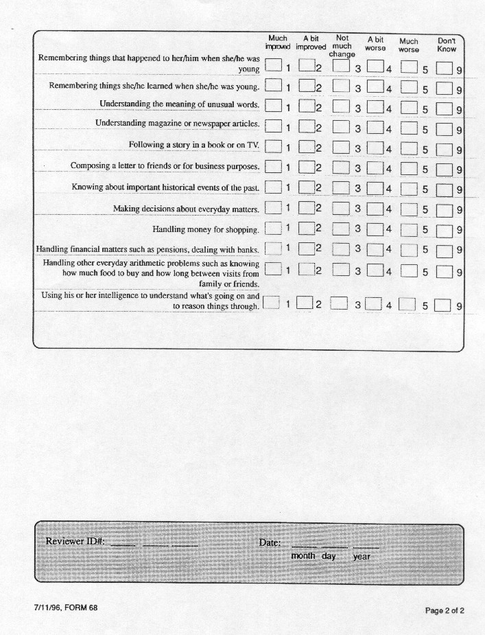 Record 68 Informant Questionnaire for Cognitive Decline, IQCODE - page 2