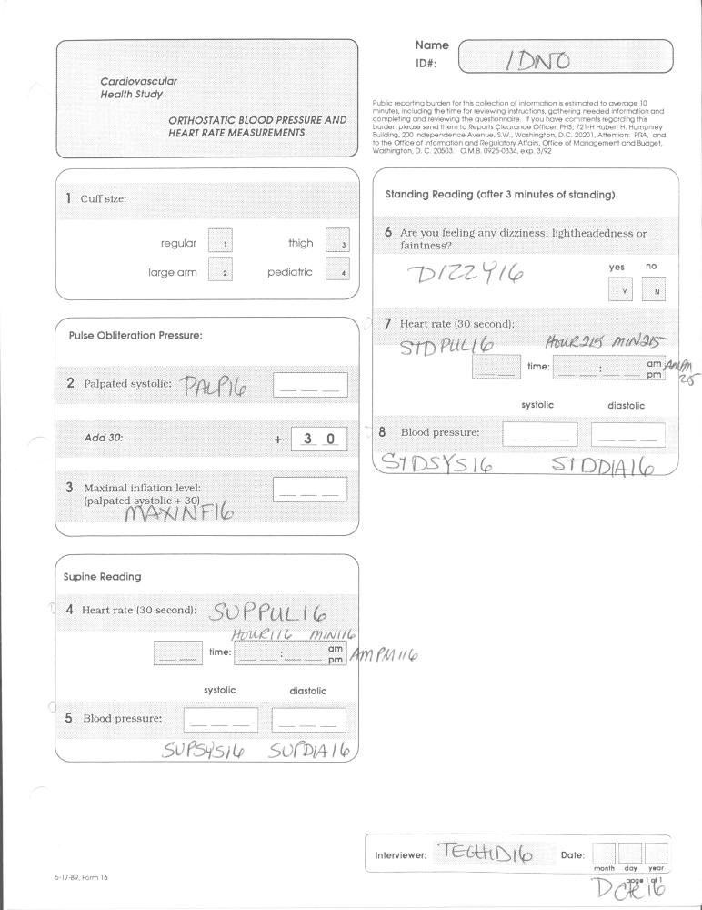 Record 16 Orthostatic BP - page 1