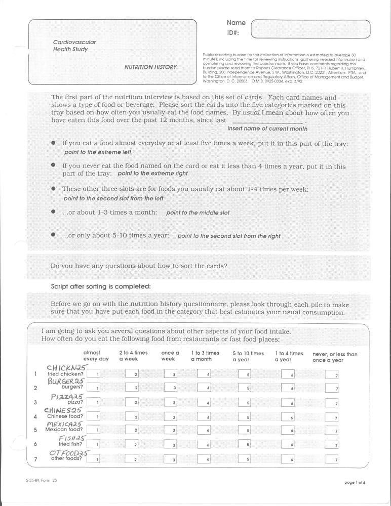 Record 25 Baseline Nutrition - page 1