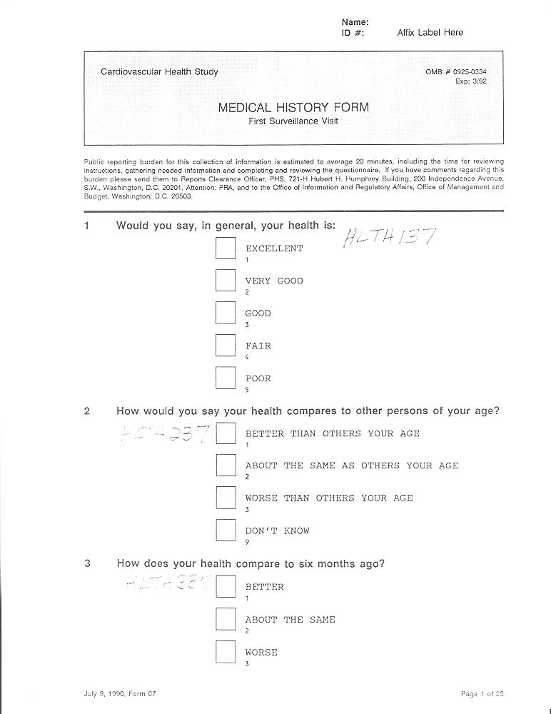 Record 37 Year 3 Medical History - page 1