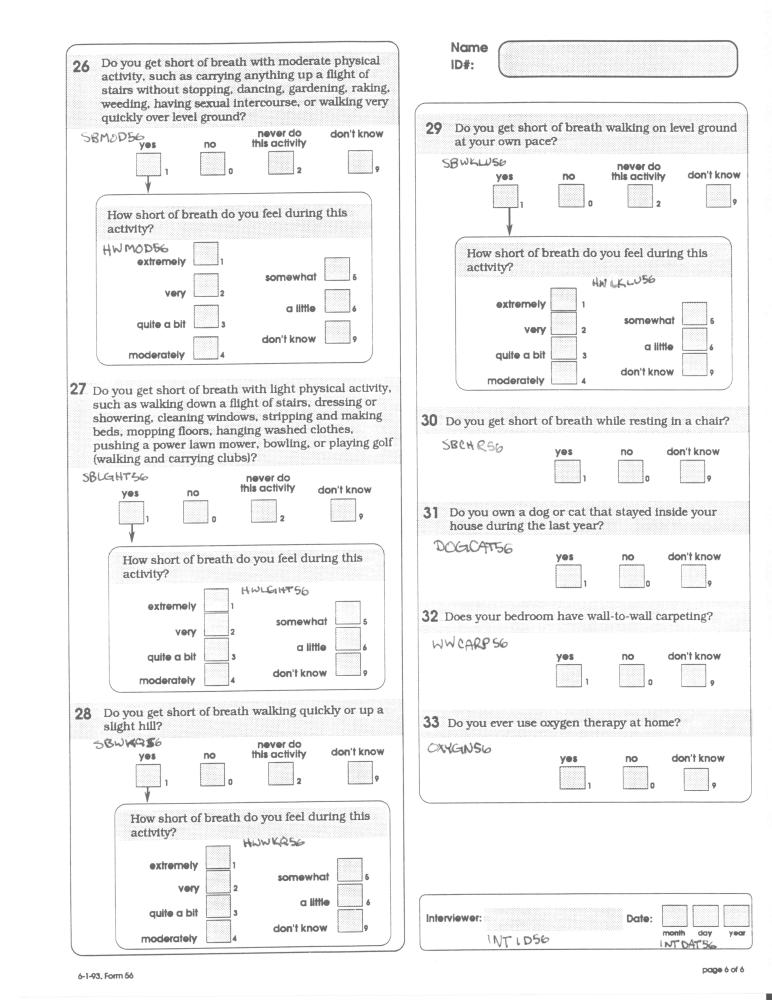 Record 56 Sleep and Asthma Questionnaire - page 6