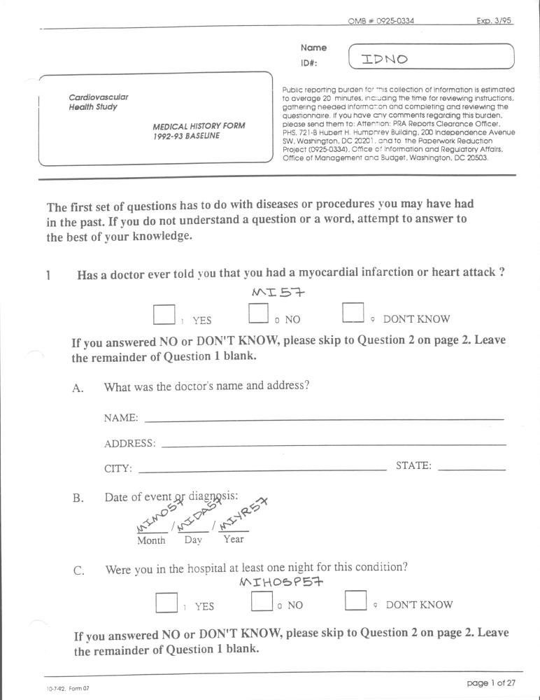 Record 57 New Cohort Medical History - page 1